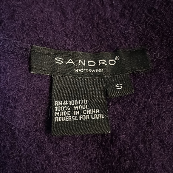 Sandro Sportswear Size 2 Plum Cropped 100% Wool Jacket - Picture 6 of 7